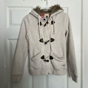 Vintage Y2K Roxy Cream Jacket with Fur Hood Size Small